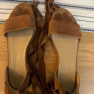 Stuart Weitzman Suede Ankle Tie Flat Sandals